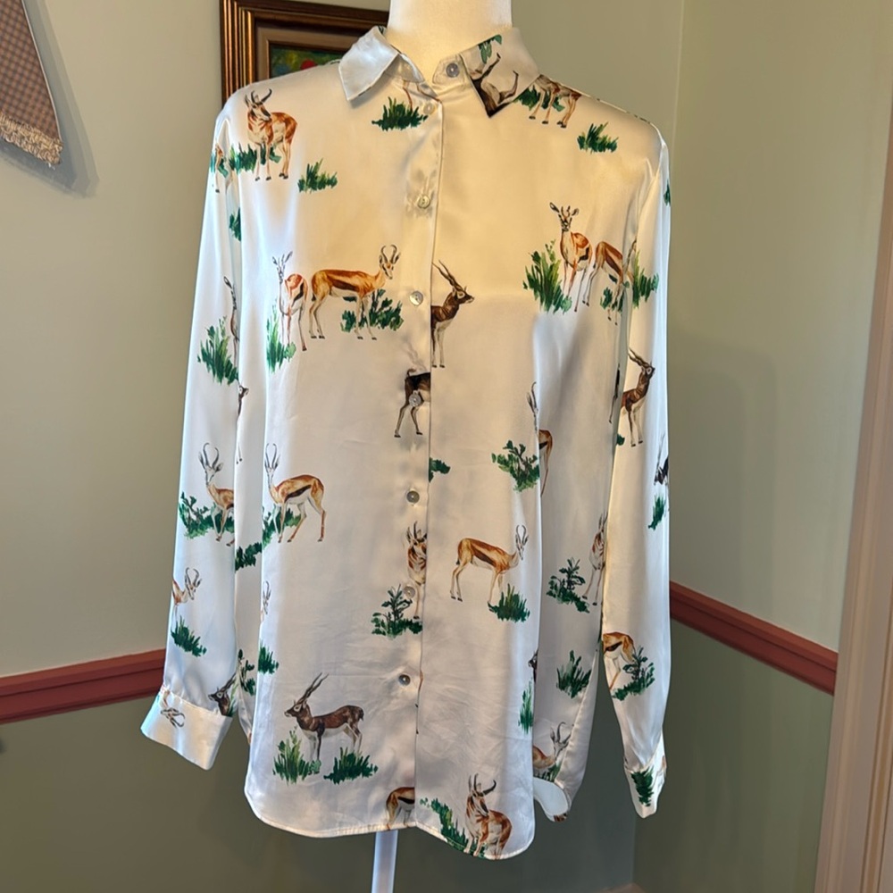 ZARA DEER PRINT BLOUSE. NWOT